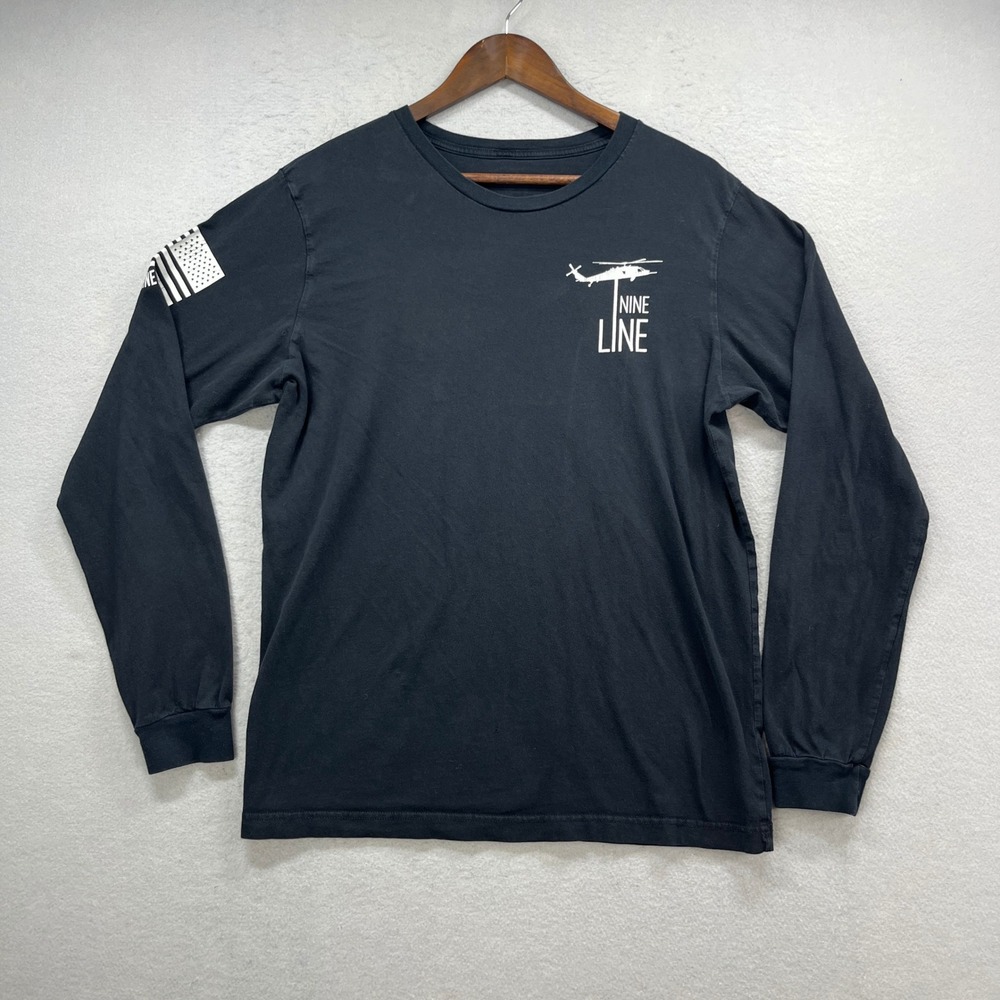 Nine Line Long Sleeve T-Shirt Mens M 21x27 Black Crew Faith Family Friends Flag